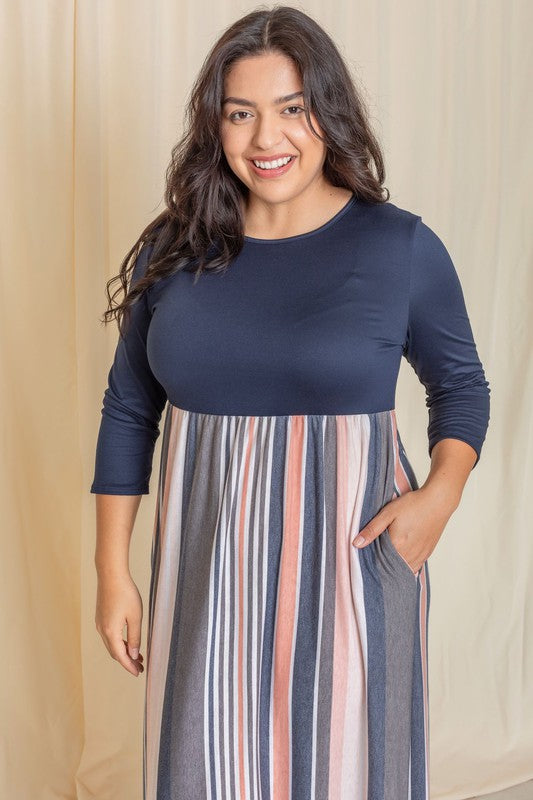 Plus Stripe Quarter Sleeve Maxi Dress – EG fashion | ClozArt