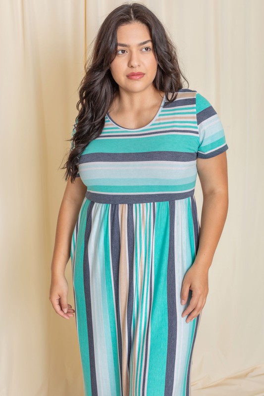 Plus Short Sleeve Stripe Maxi Dress – EG fashion | ClozArt