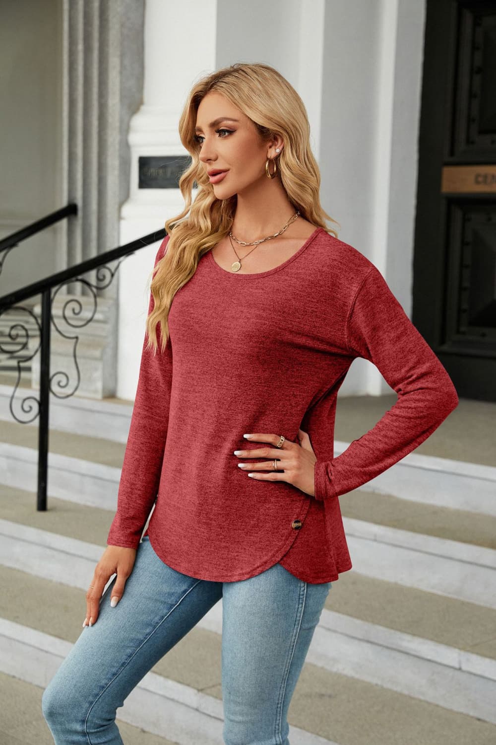 Round Neck Long Sleeve T-Shirt – Trendsi | ClozArt