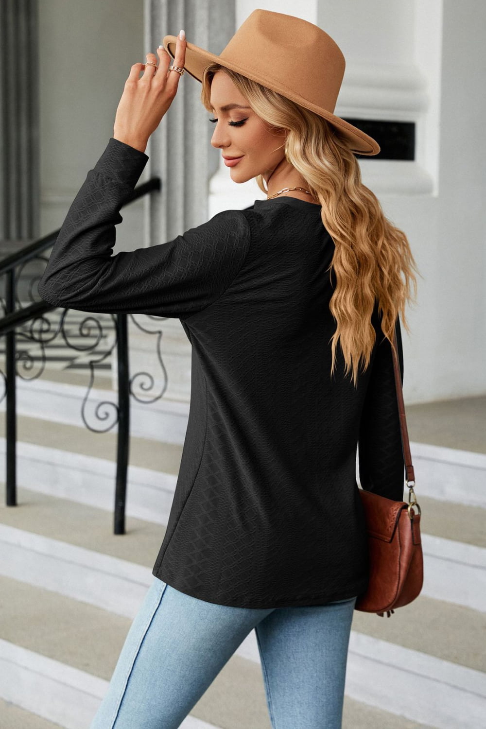 Notched Neck Long Sleeve Buttoned Blouse – Trendsi | ClozArt