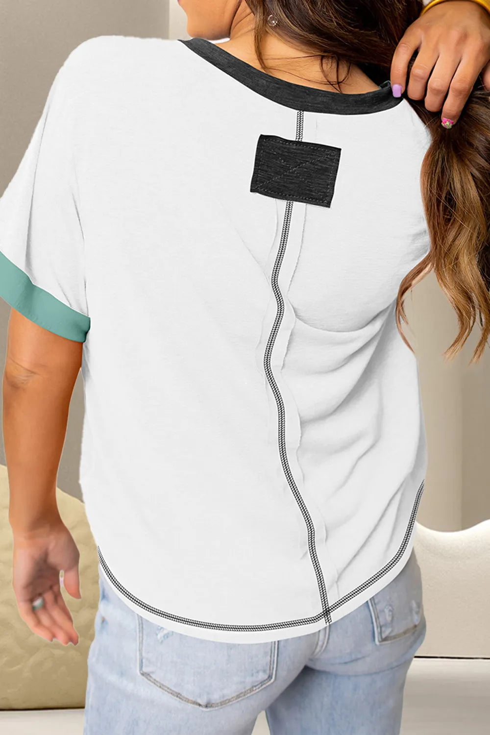 Color Block V-Neck Short Sleeve T-Shirt – Trendsi | ClozArt