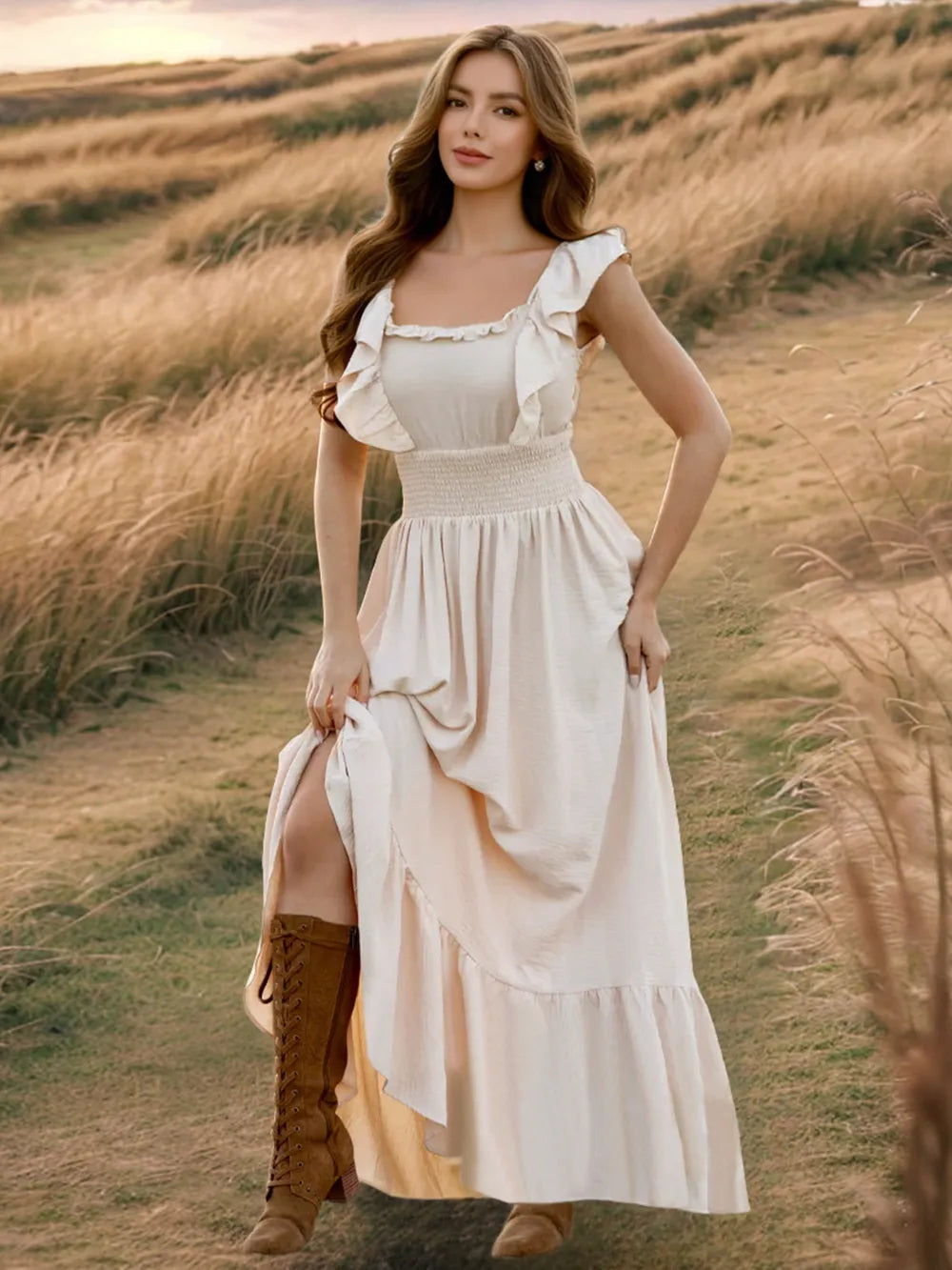 Ruffled Smocked Square Neck Maxi Dress – Trendsi | ClozArt