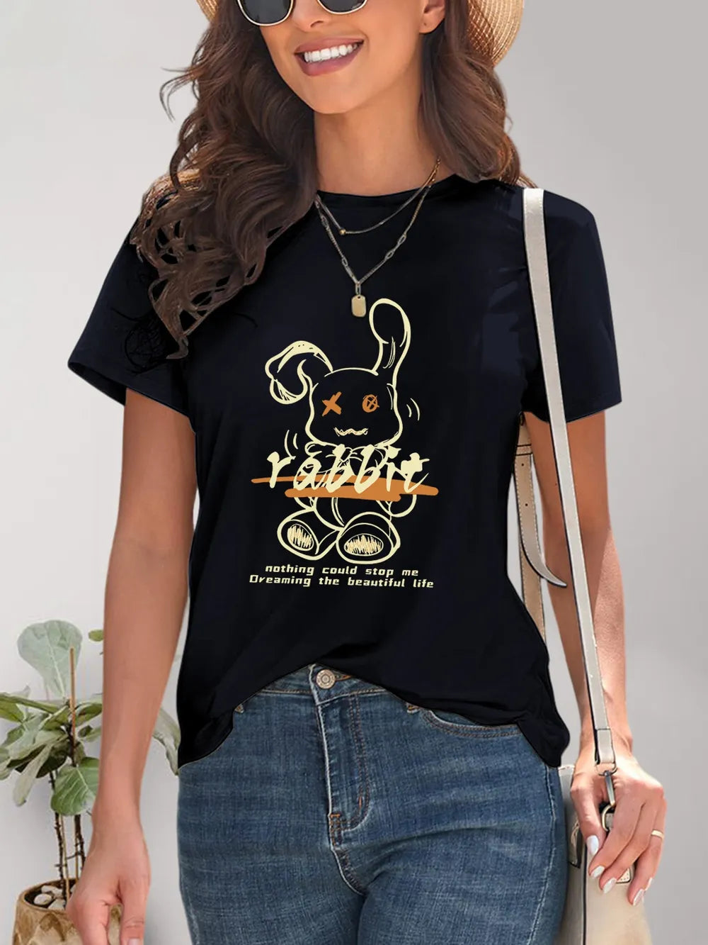 Rabbit Graphic Round Neck Short Sleeve T-Shirt – Trendsi | ClozArt