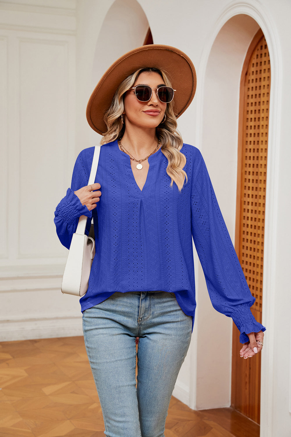 Notched Neck Flounce Sleeve Blouse – Trendsi | ClozArt