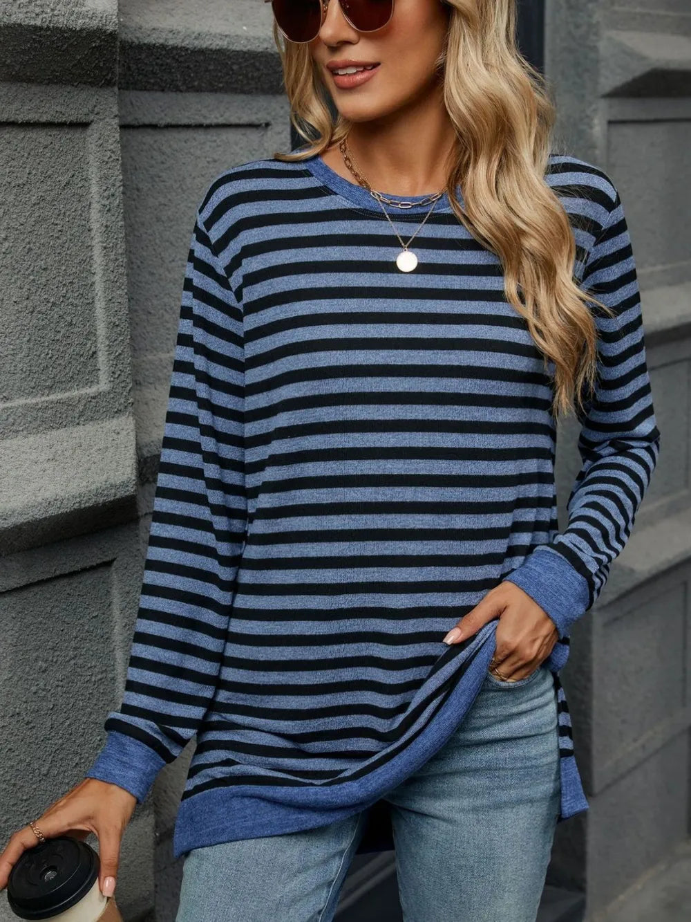 Striped Round Neck Long Sleeve T-Shirt – Trendsi | ClozArt