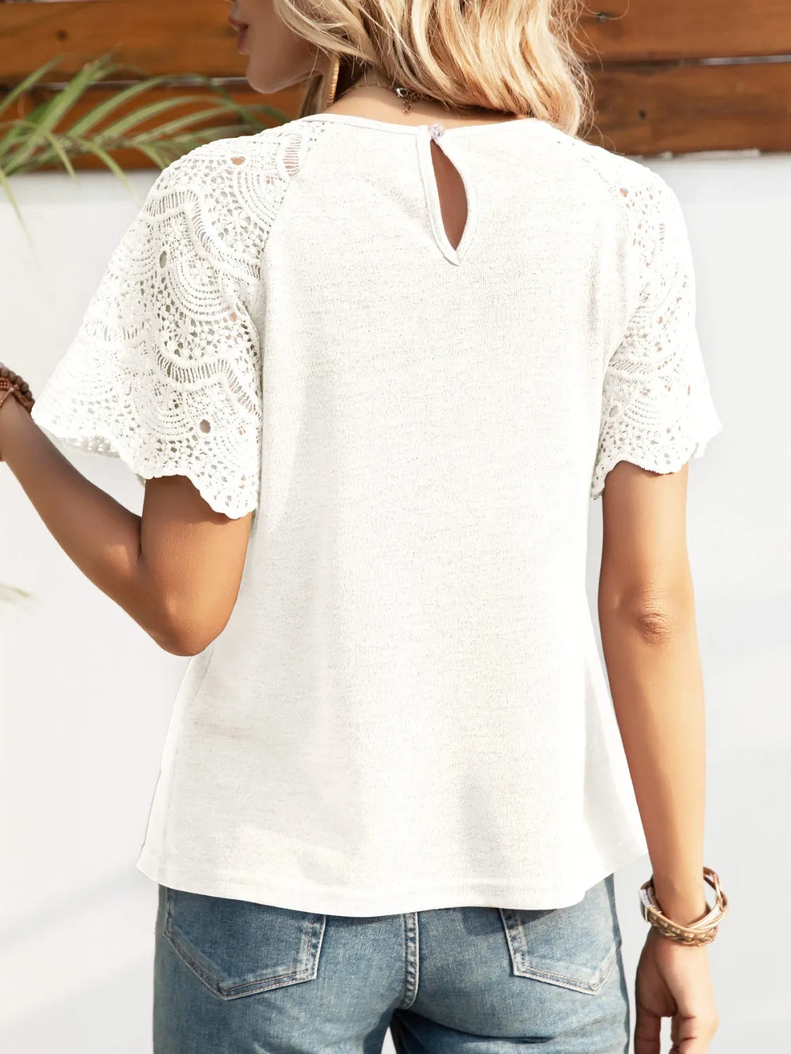 Round Neck Short Sleeve Crochet Top – Trendsi | ClozArt