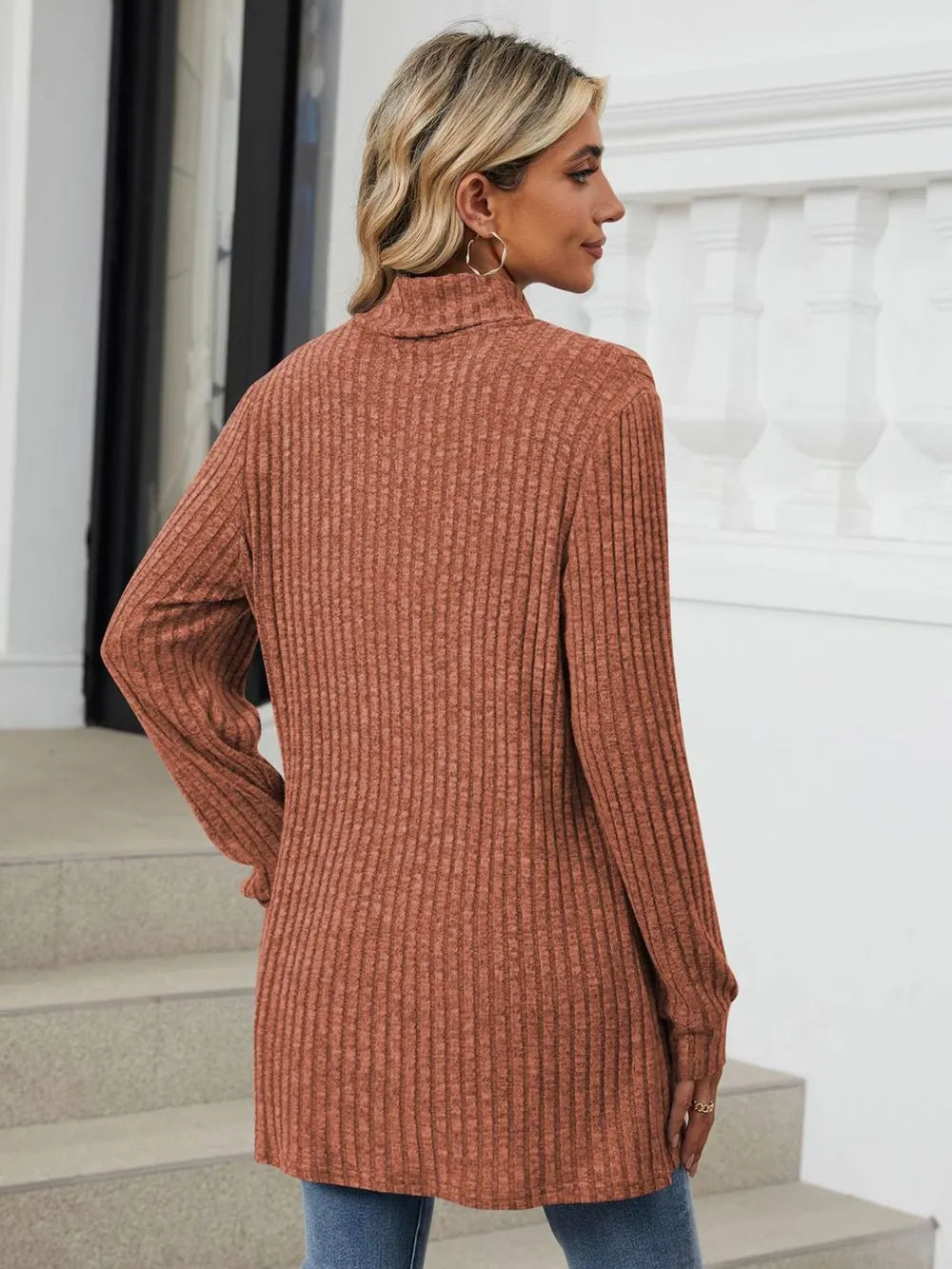 Ribbed Mock Neck Long Sleeve T-Shirt – Trendsi | ClozArt