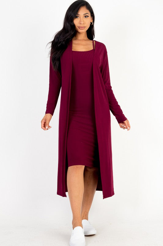 Ribbed Cardigan & Cami Midi Bodycon Dress – Capella | ClozArt