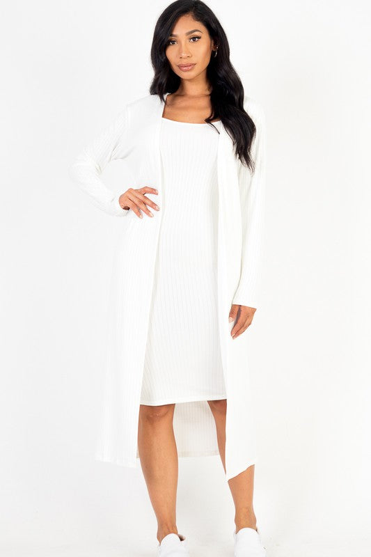 Ribbed Cardigan & Cami Midi Bodycon Dress – Capella | ClozArt