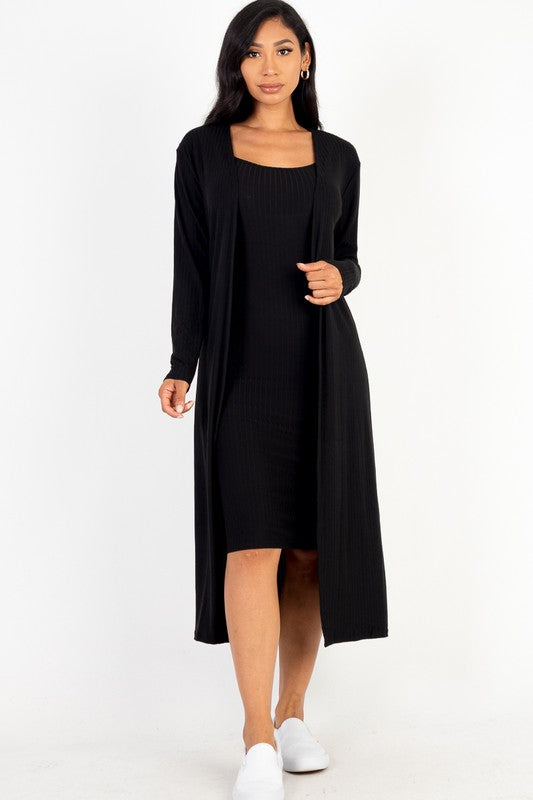 Ribbed Cardigan & Cami Midi Bodycon Dress – Capella | ClozArt