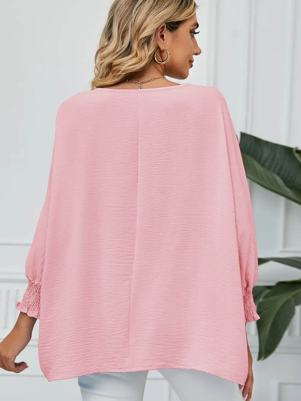 Smocked Lantern Sleeve Round Neck Blouse – Trendsi | ClozArt