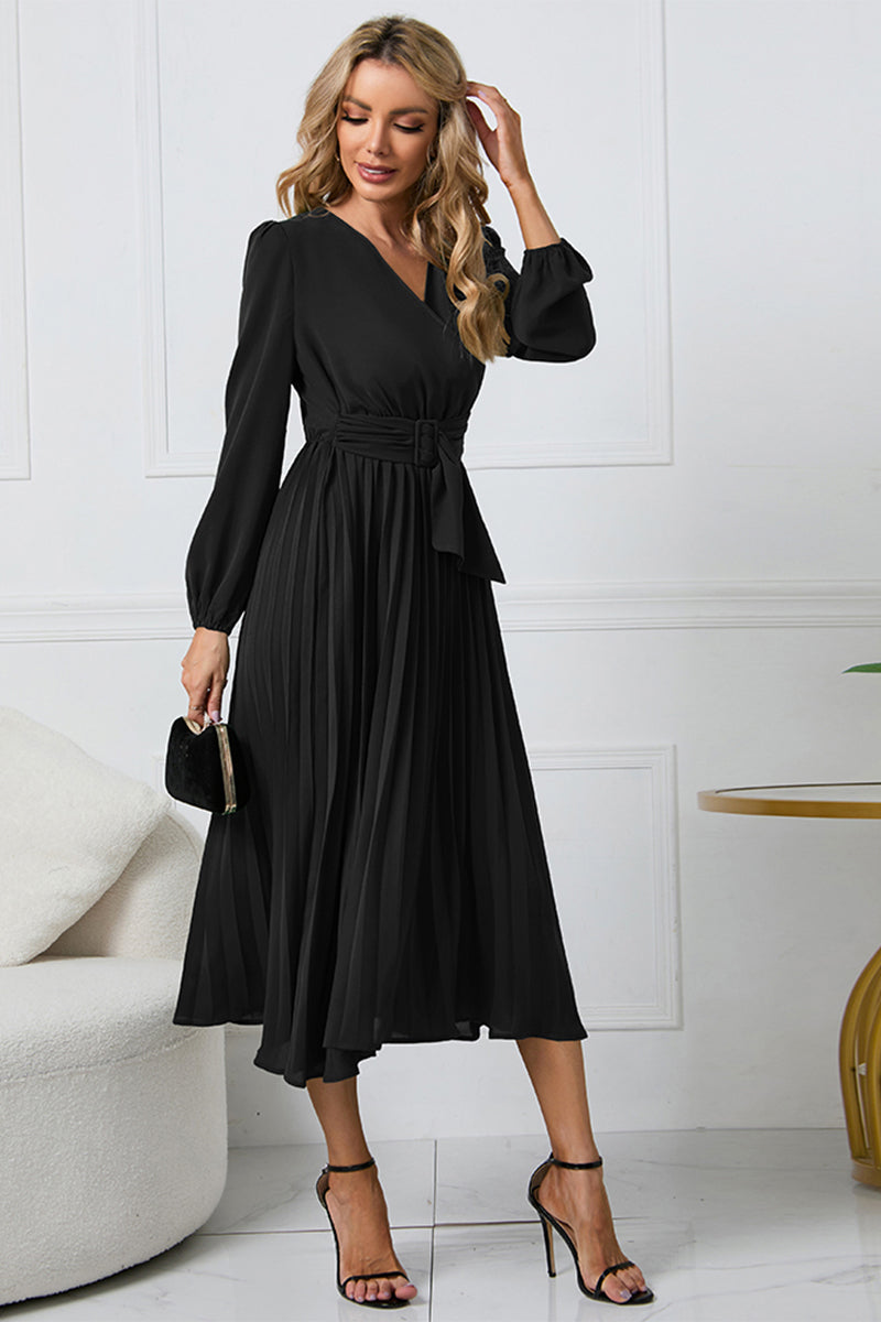 V-Neck Long Sleeve Tie Waist Midi Dress – Trendsi | ClozArt