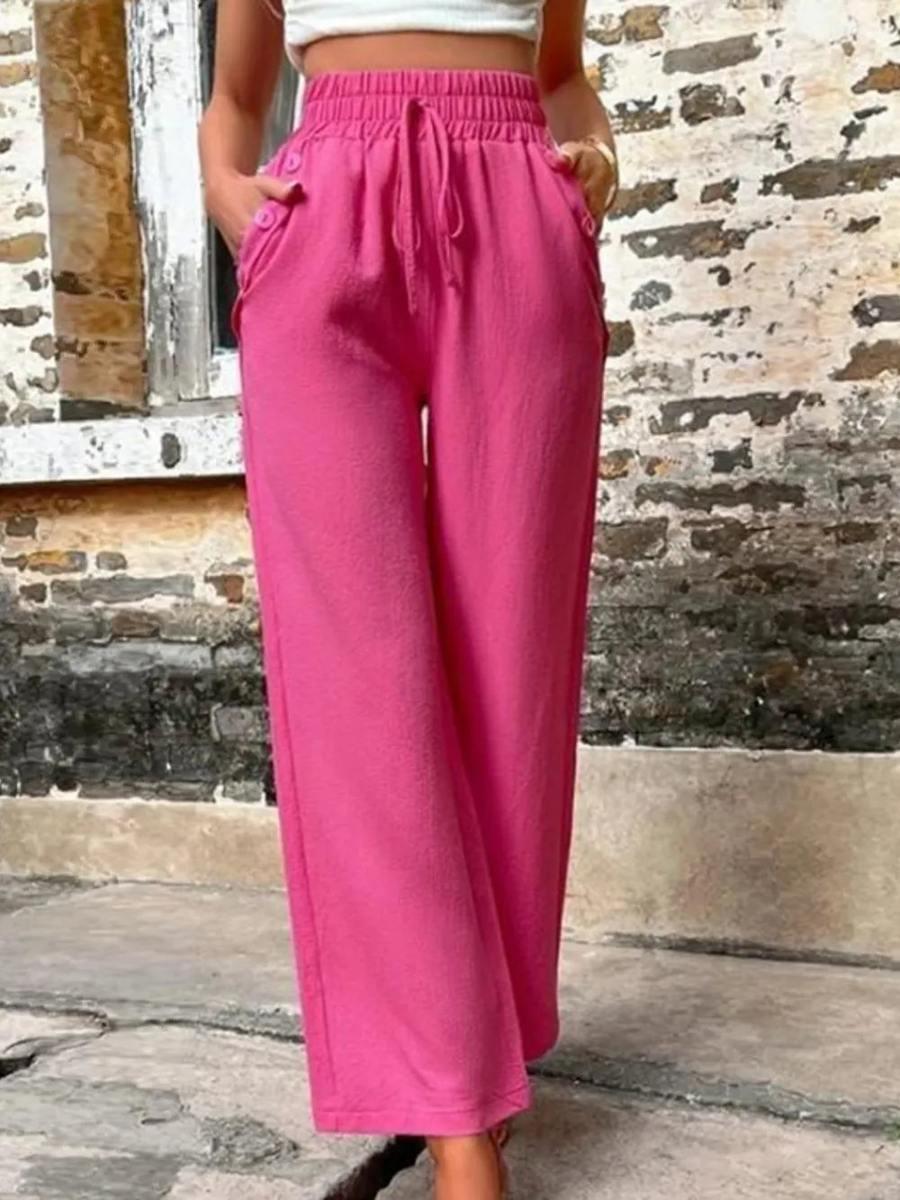 Tied High Waist Wide Leg Pants with Pockets – Trendsi | ClozArt