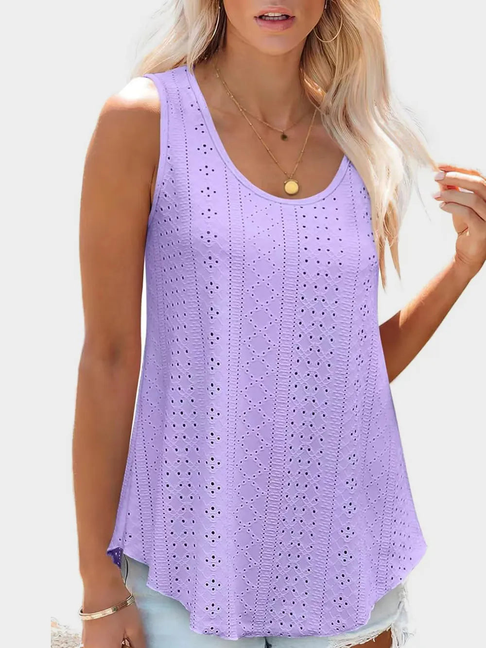 Florira Eyelet Round Neck Tank – Trendsi | ClozArt