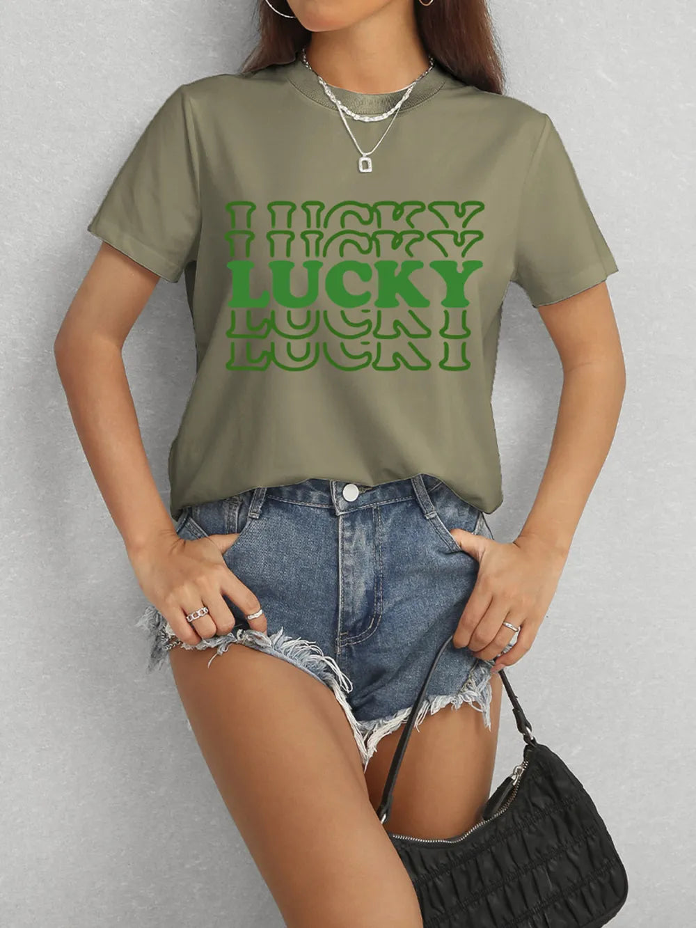 LUCKY Round Neck Short Sleeve T-Shirt – Trendsi | ClozArt