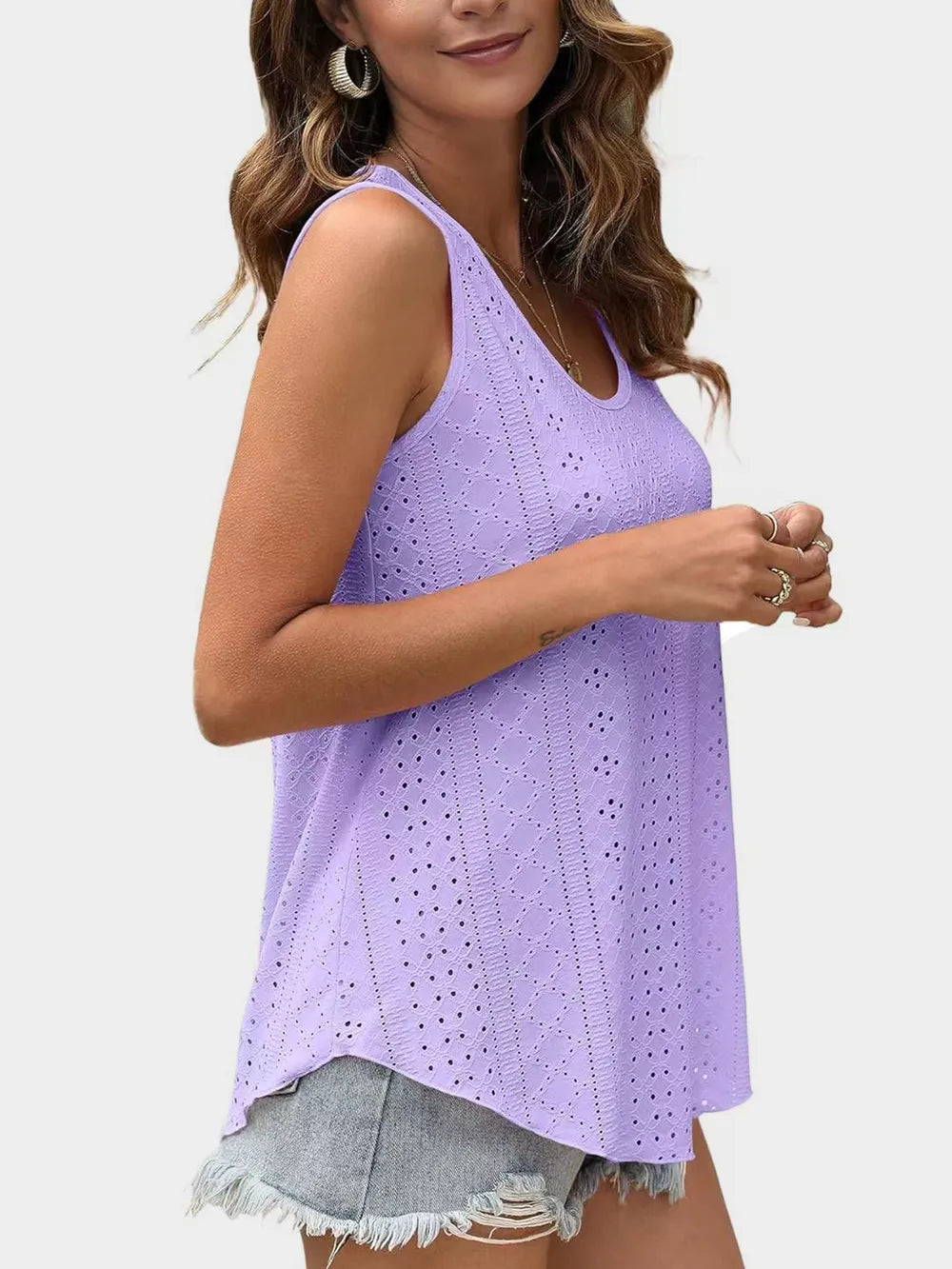 Florira Eyelet Round Neck Tank – Trendsi | ClozArt