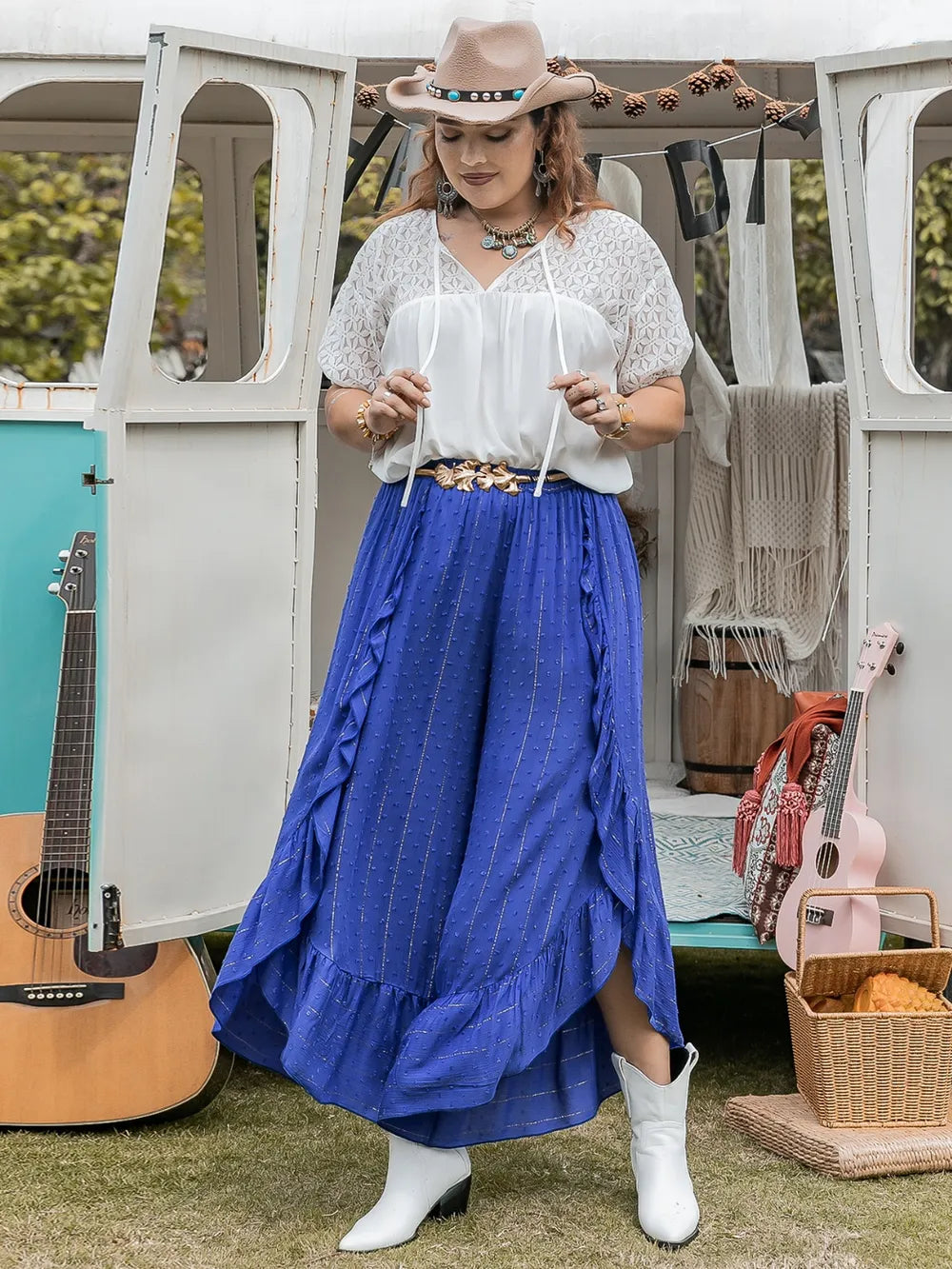 Plus Size Swiss Dot Ruffled Wide Leg Pants – Trendsi | ClozArt