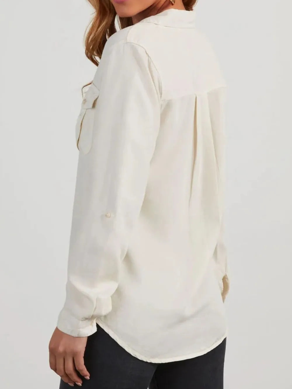 Collared Neck Roll-Tab Sleeve Denim Top – Trendsi | ClozArt