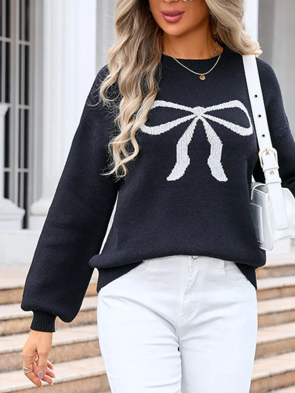 Angel Wings Bow Graphic Round Neck Long Sleeve Sweater – Trendsi | ClozArt