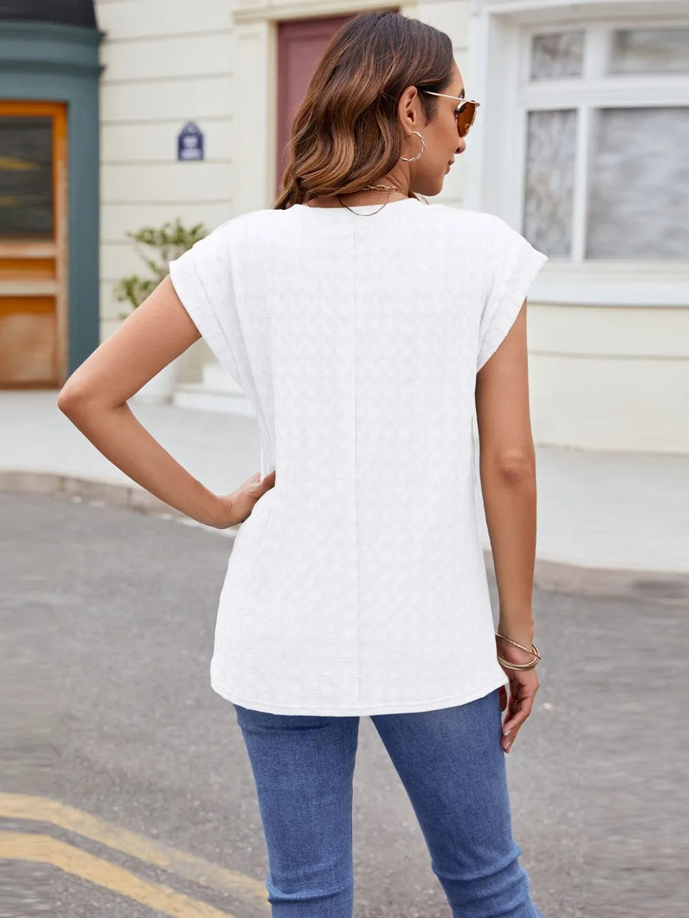 Textured Round Neck Cap Sleeve T-Shirt – Trendsi | ClozArt