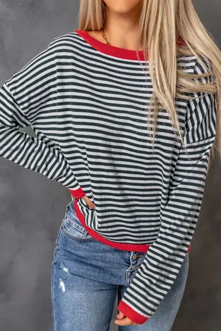Striped Round Neck Drop Shoulder T-Shirt – Trendsi | ClozArt