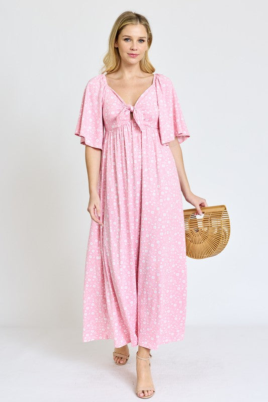 Floral Angel Sleeve Front Tie Maxi Dress – EG fashion | ClozArt