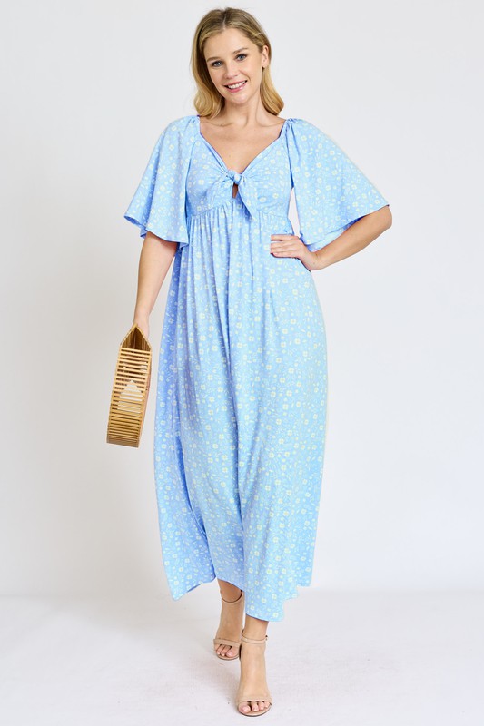 Floral Angel Sleeve Front Tie Maxi Dress – EG fashion | ClozArt