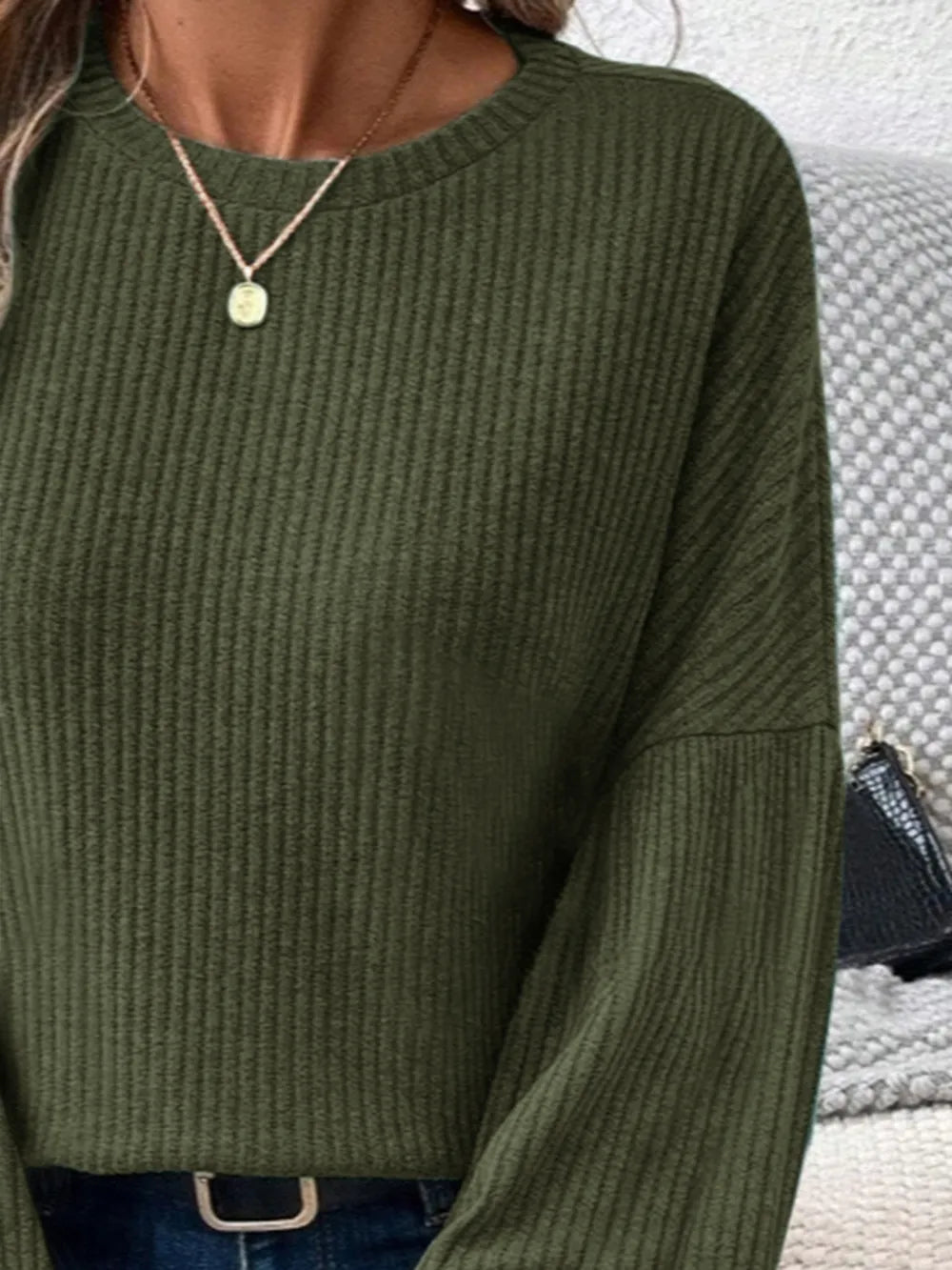 Ribbed Round Neck Lantern Sleeve T-Shirt – Trendsi | ClozArt