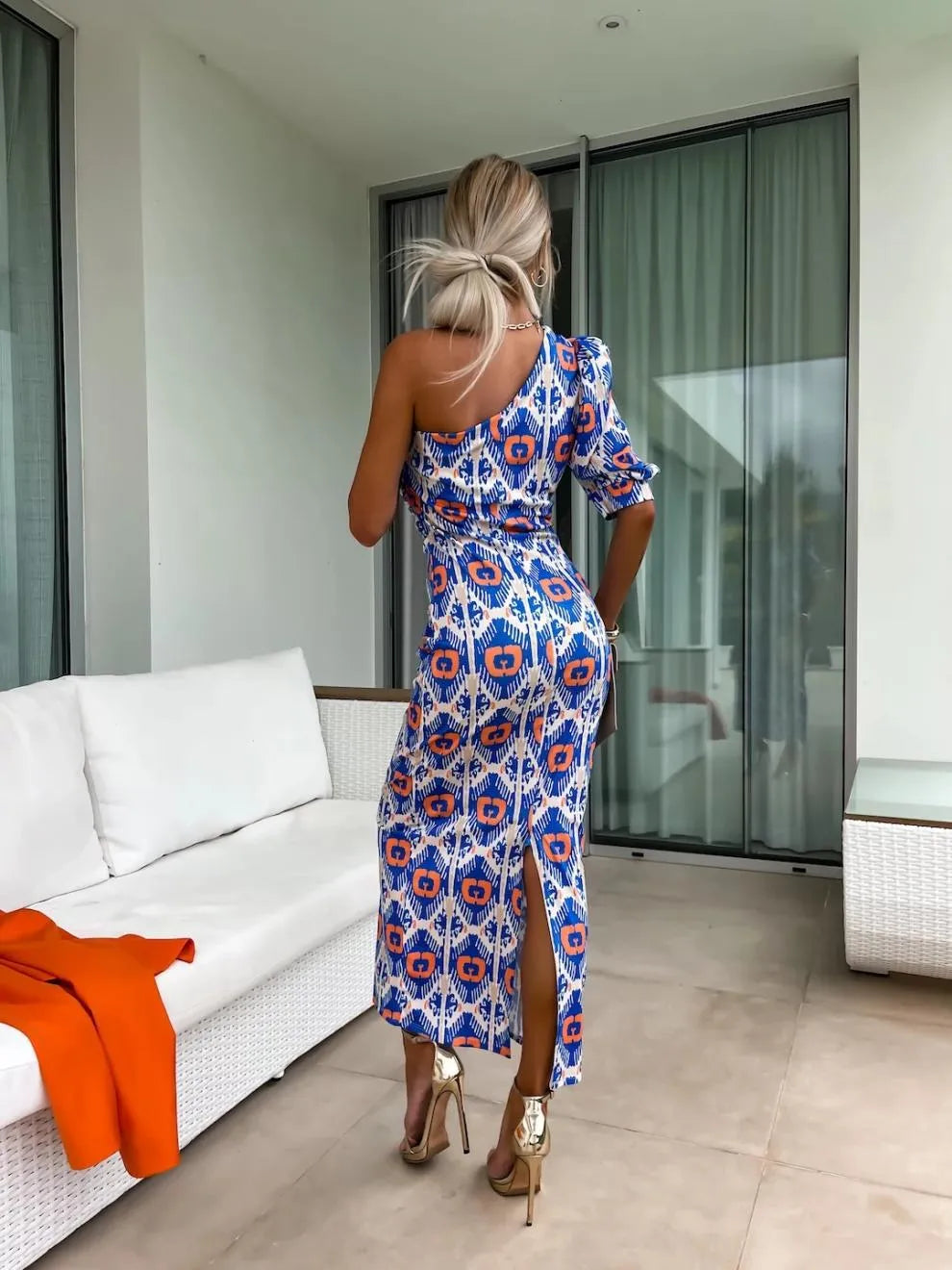 Slit Printed Single Shoulder Midi Dress – Trendsi | ClozArt