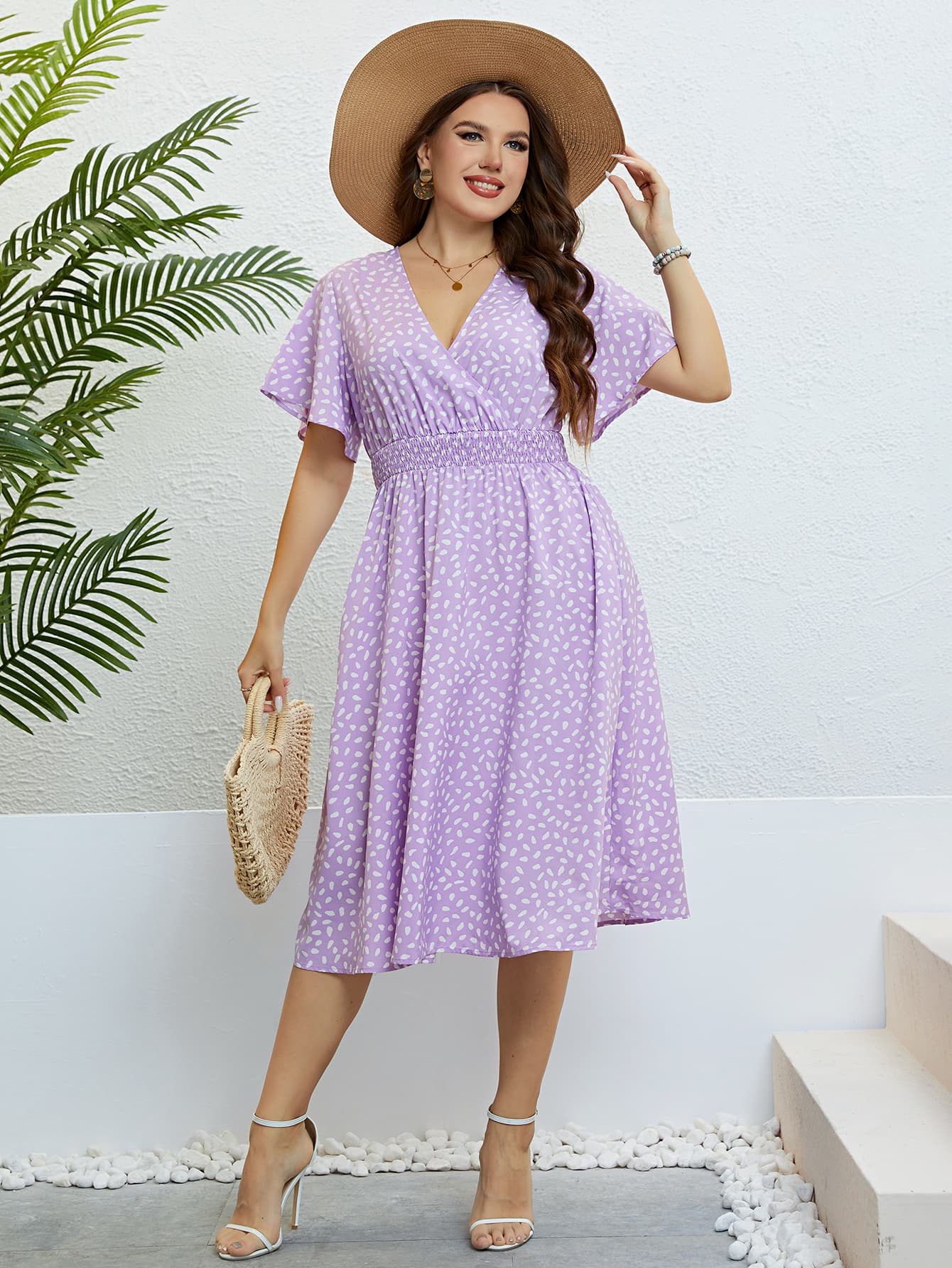 Honey Plus Size Printed Smocked Waist Surplice Dress – Trendsi | ClozArt