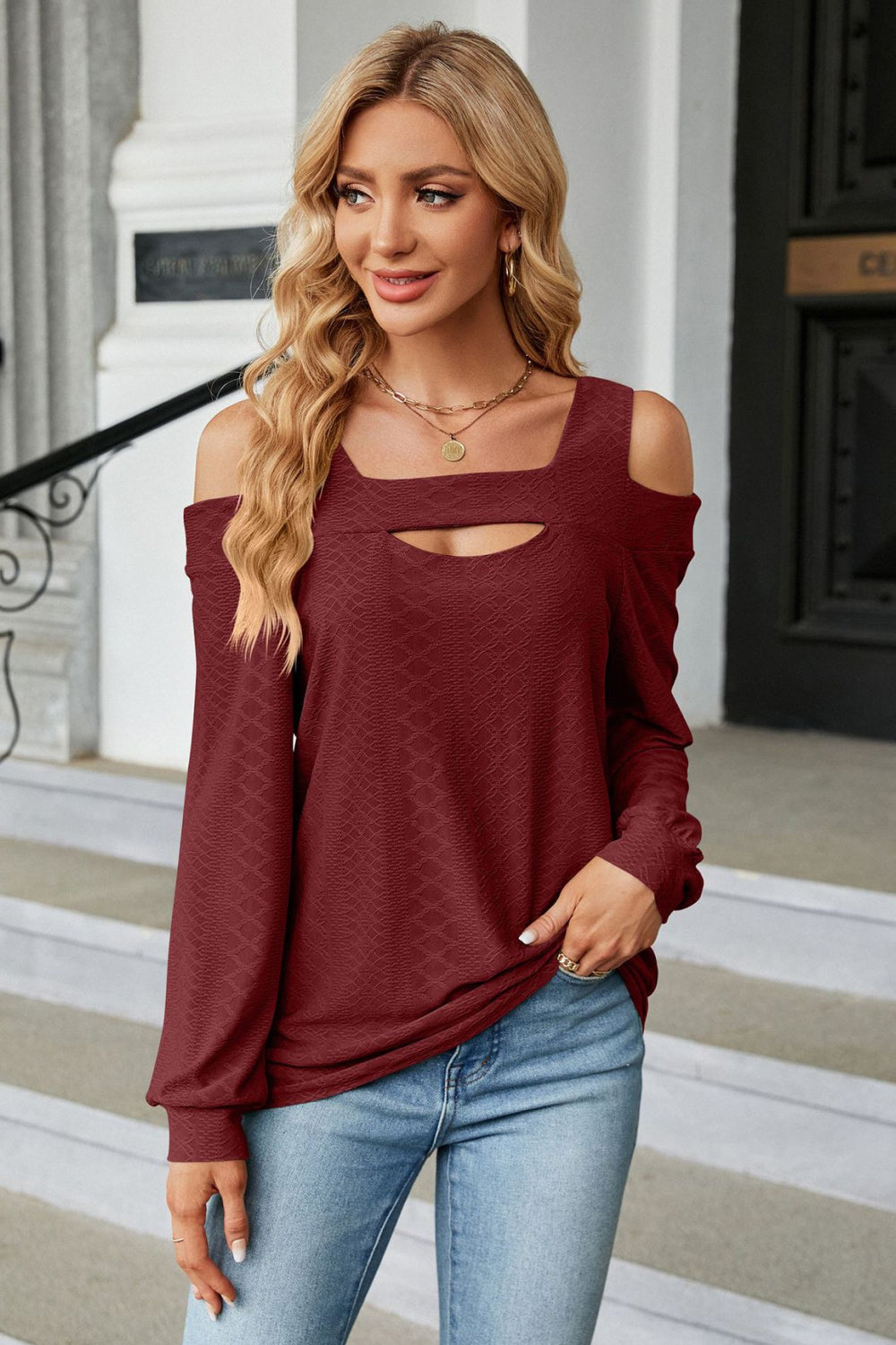 Cold Shoulder Square Neck Cutout Blouse – Trendsi | ClozArt