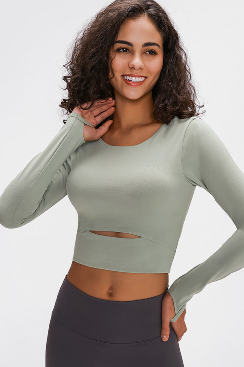 Millennia Long Sleeve Cropped Top With Sports Strap – Trendsi | ClozArt