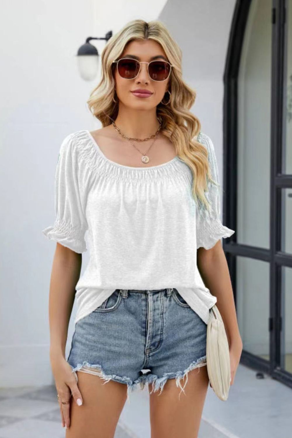 Short Flounce Sleeve Top – Trendsi | ClozArt