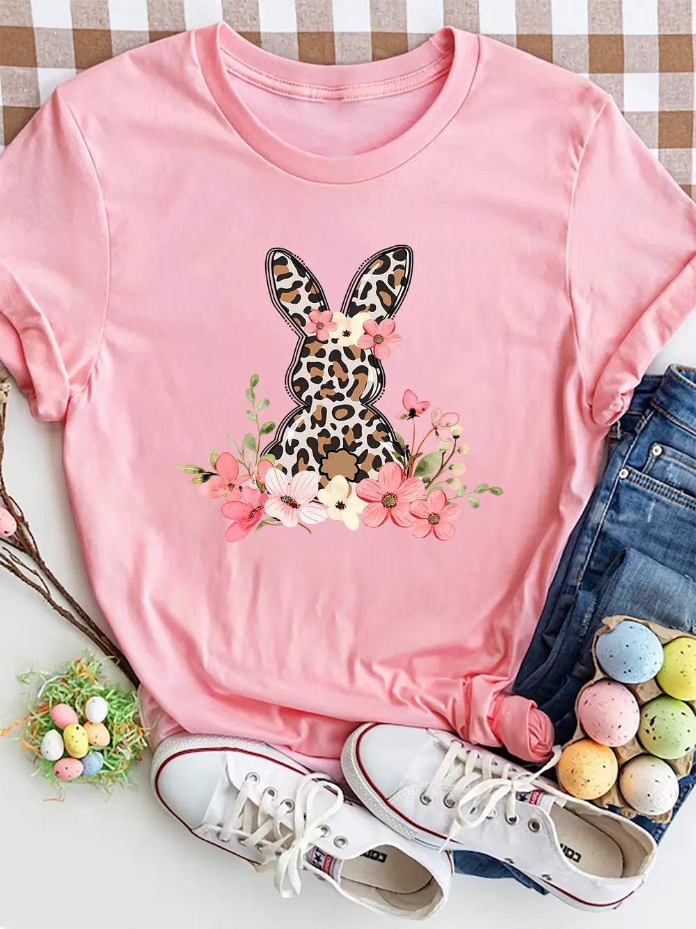 Rabbit Round Neck Short Sleeve T-Shirt – Trendsi | ClozArt
