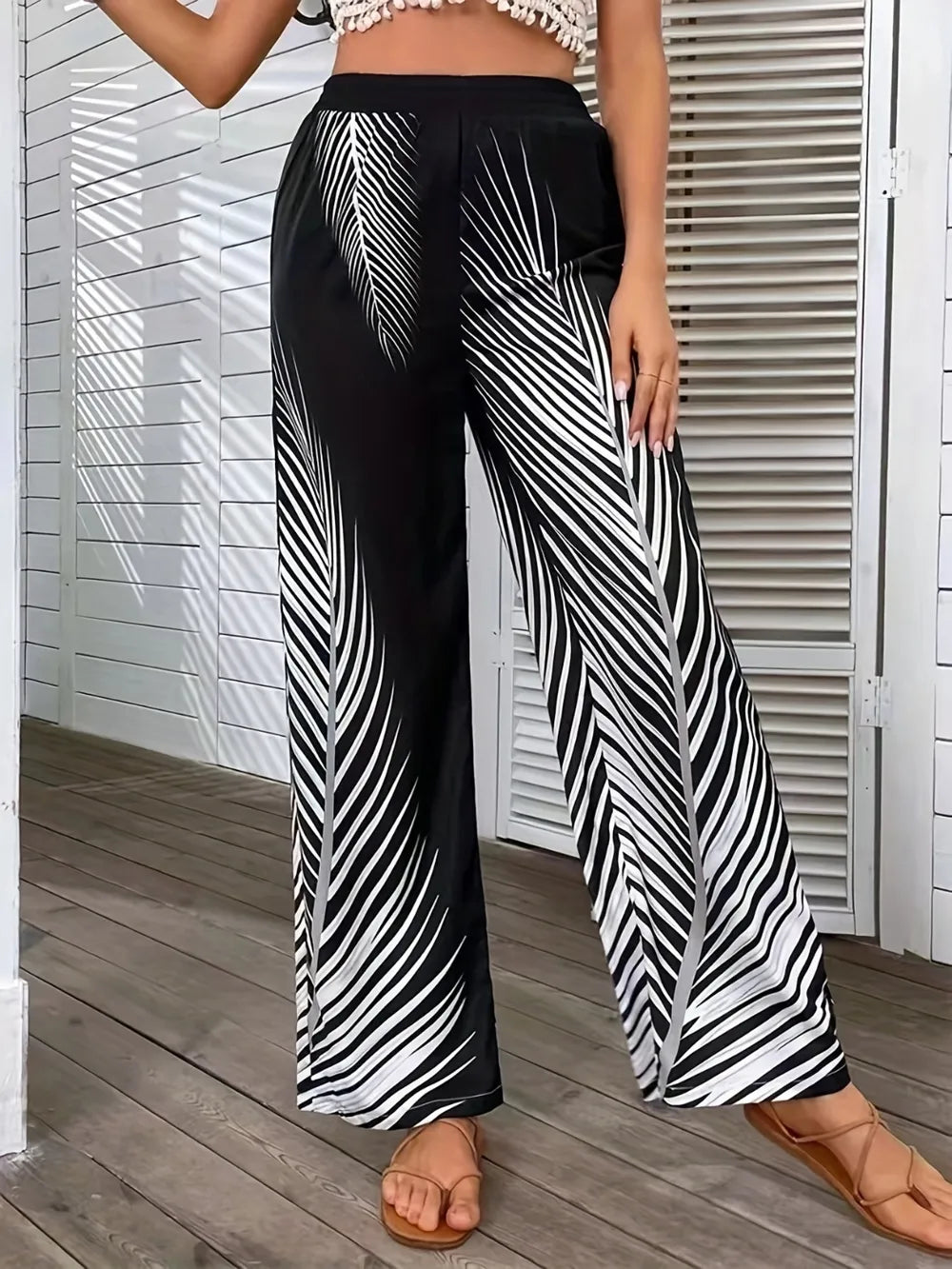 Printed Wide Leg Pants – Trendsi | ClozArt
