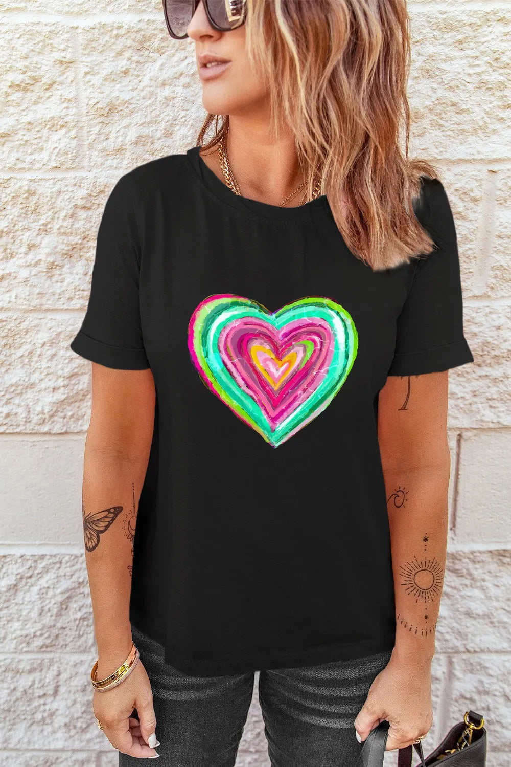 Heart Round Neck Short Sleeve T-Shirt – Trendsi | ClozArt