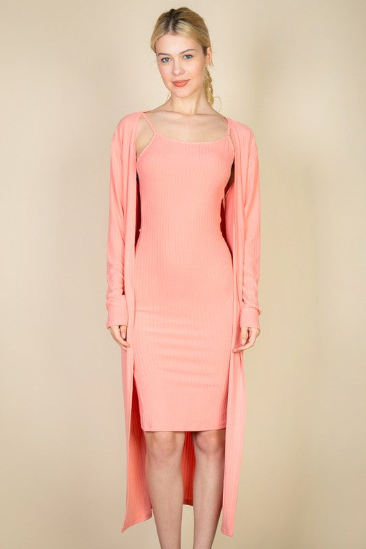 Ribbed Cardigan & Cami Midi Bodycon Dress – Capella | ClozArt