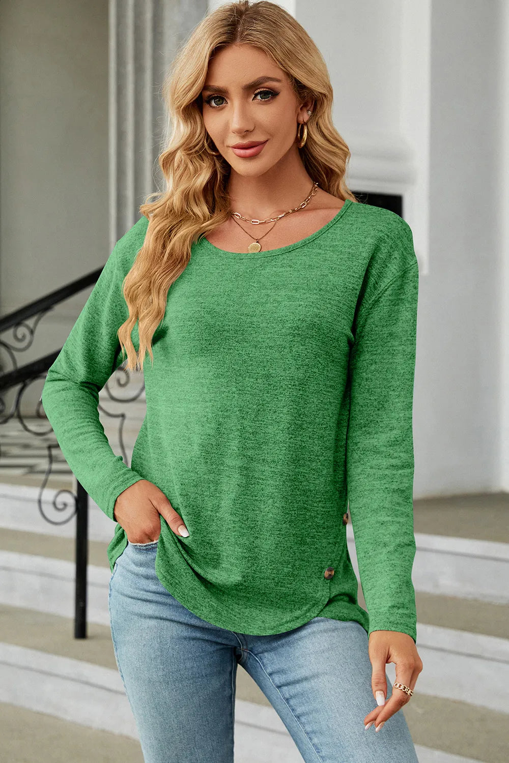 Round Neck Long Sleeve T-Shirt – Trendsi | ClozArt