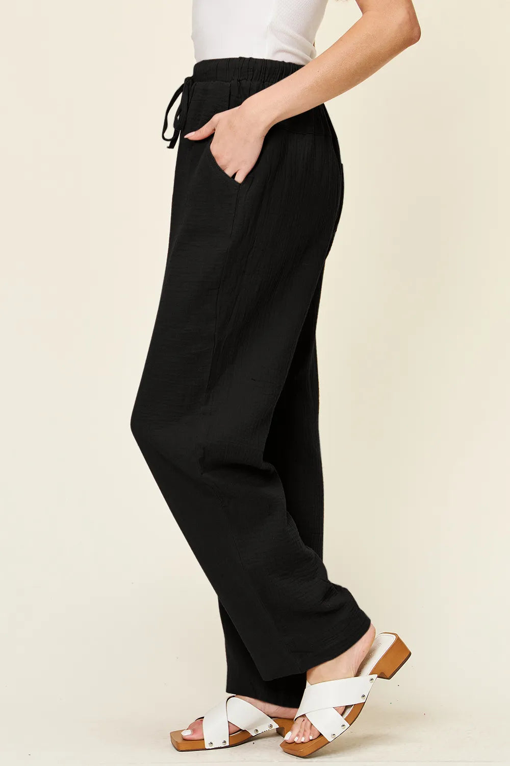 Double Take Full Size Texture Drawstring Straight Pants – Trendsi | ClozArt