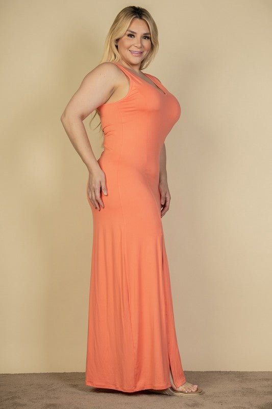 Plus Size Plunge Neck Thigh Split Maxi Dress – Capella | ClozArt