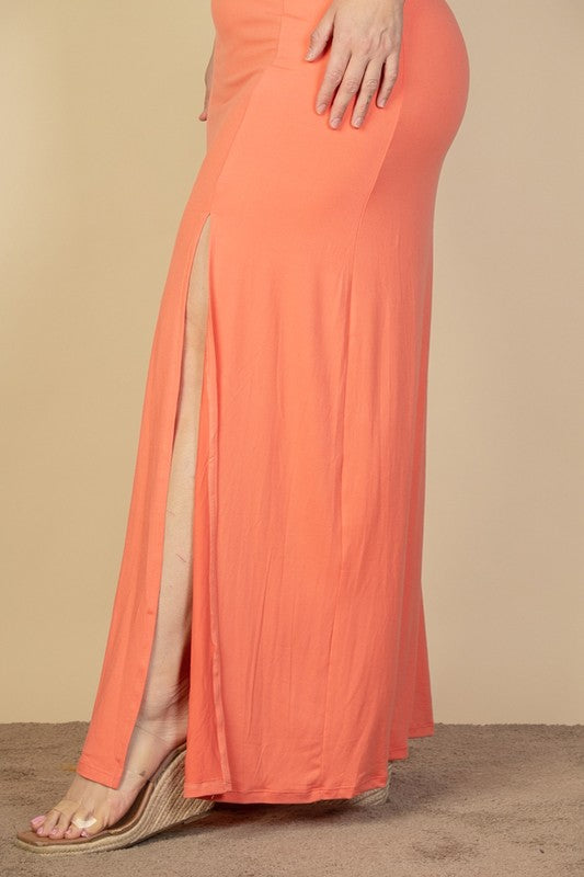 Plus Size Plunge Neck Thigh Split Maxi Dress – Capella | ClozArt