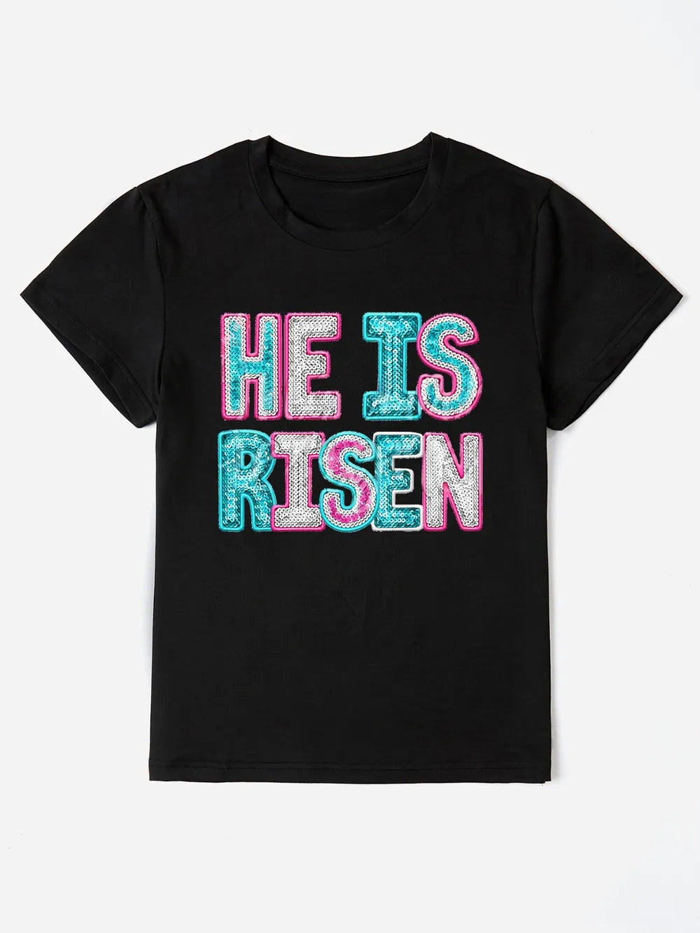 HE IS RISEN Sequin Round Neck T-Shirt – Trendsi | ClozArt