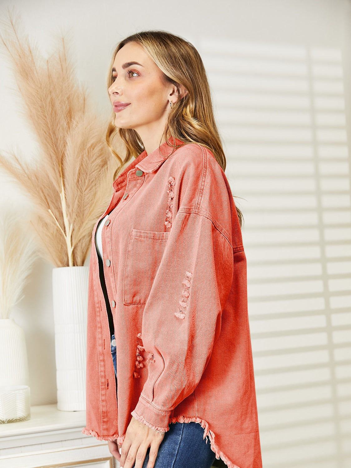 Distressed Raw Hem Denim Jacket – Trendsi | ClozArt