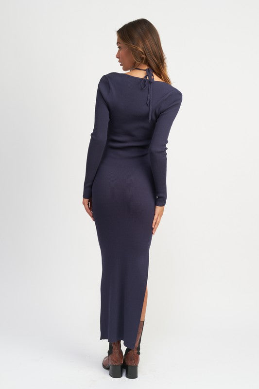 HALTER NECK MAXI DRESS WITH SLIT – Emory Park | ClozArt