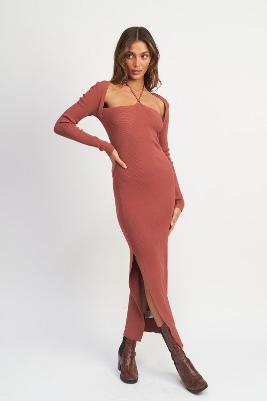 HALTER NECK MAXI DRESS WITH SLIT – Emory Park | ClozArt