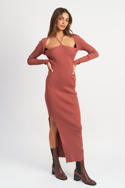 HALTER NECK MAXI DRESS WITH SLIT – Emory Park | ClozArt
