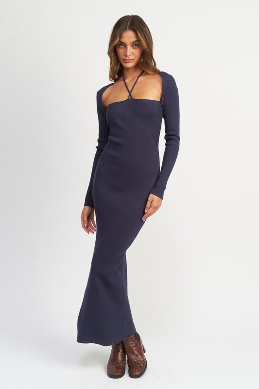 HALTER NECK MAXI DRESS WITH SLIT – Emory Park | ClozArt