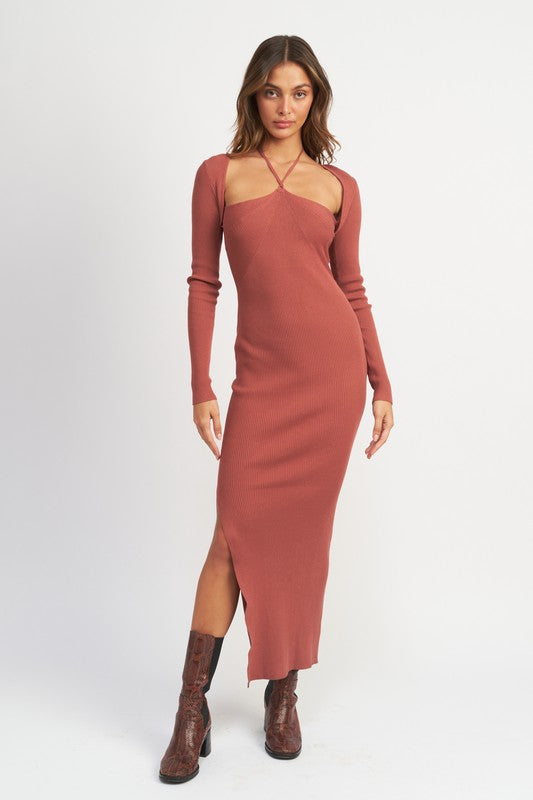 HALTER NECK MAXI DRESS WITH SLIT – Emory Park | ClozArt