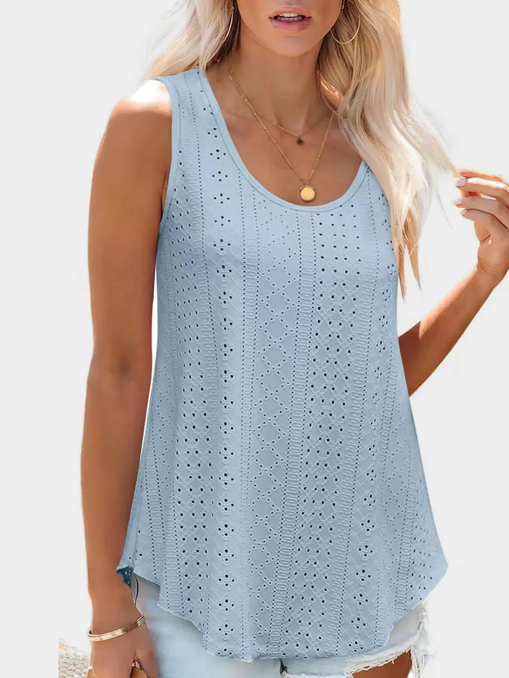 Florira Eyelet Round Neck Tank – Trendsi | ClozArt