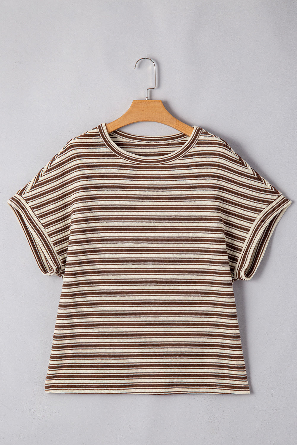 Green Stripe Textured Side Slit Crew Neck T Shirt – Shewin | ClozArt